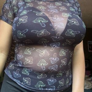 Sheer Black Mushroom Print Top